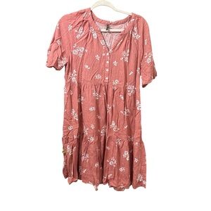 Elegant Floral Midi Dress in Coral